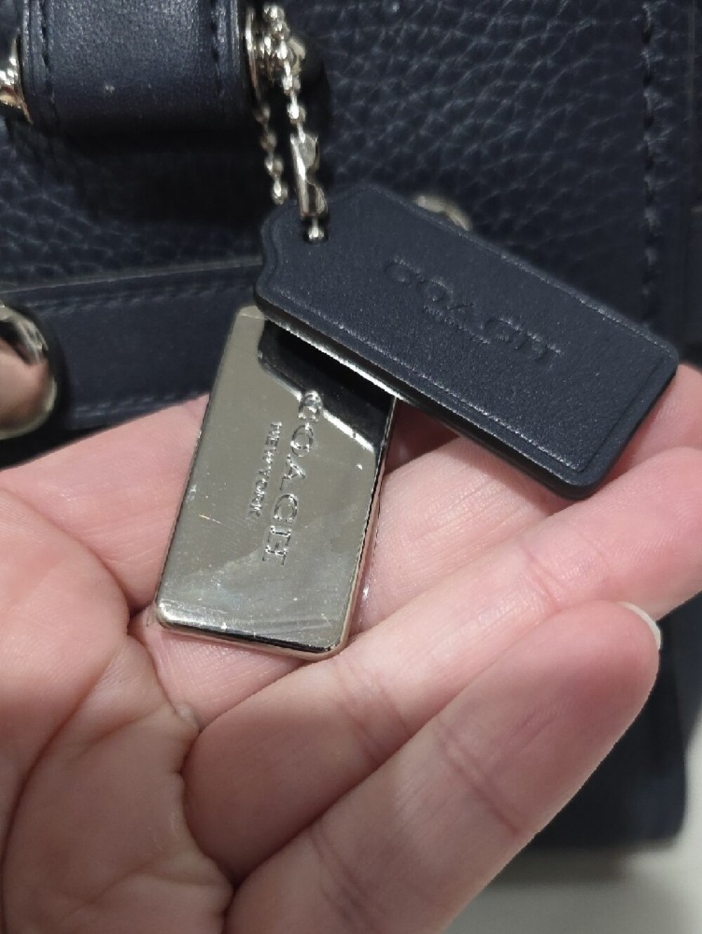 Coach Swagger 27 Navy Pebbled Leather Satchel with Silver Hardware Purse F87295 - Picture 8 of 16